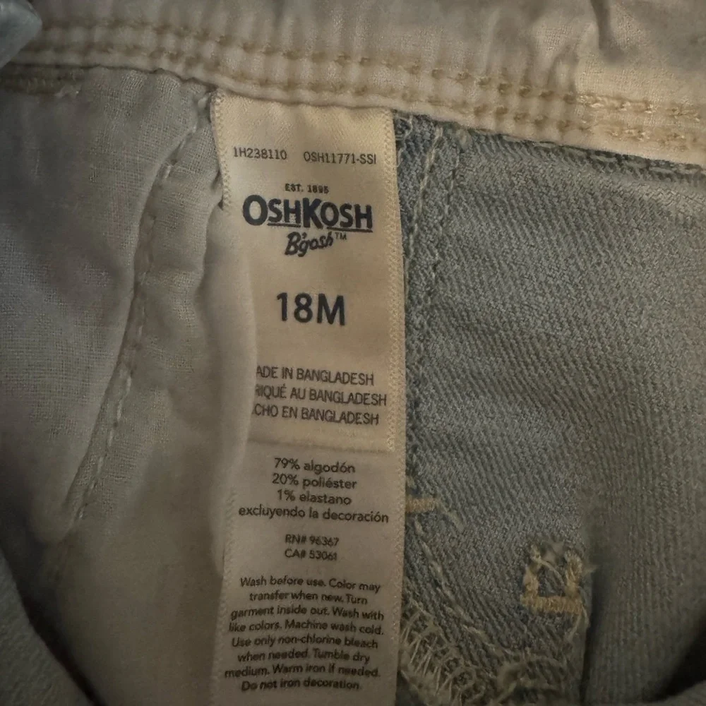OshKosh B’gosh Denim Shortalls Heart Pocket Pastel Rainbow Straps 18M